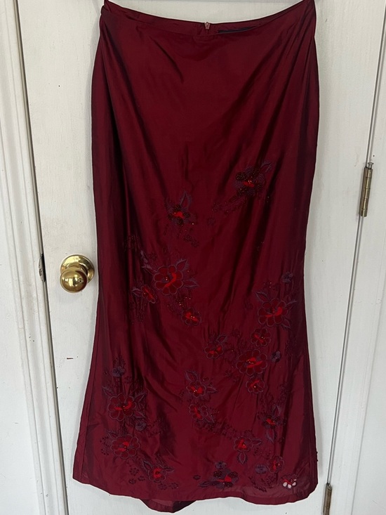 French Connection Dresses & Skirts - Y2K French Connection Burgundy Silk embellished bias cut skirt, size 6 / Small